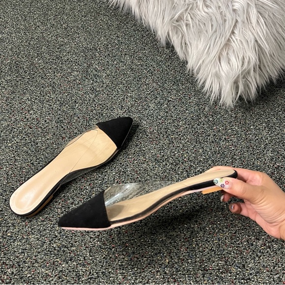 Shoes - Black & Clear Transparent Vinyl Acrylic Pointed Toe Slides Flat Shoes Sz 6.5/7